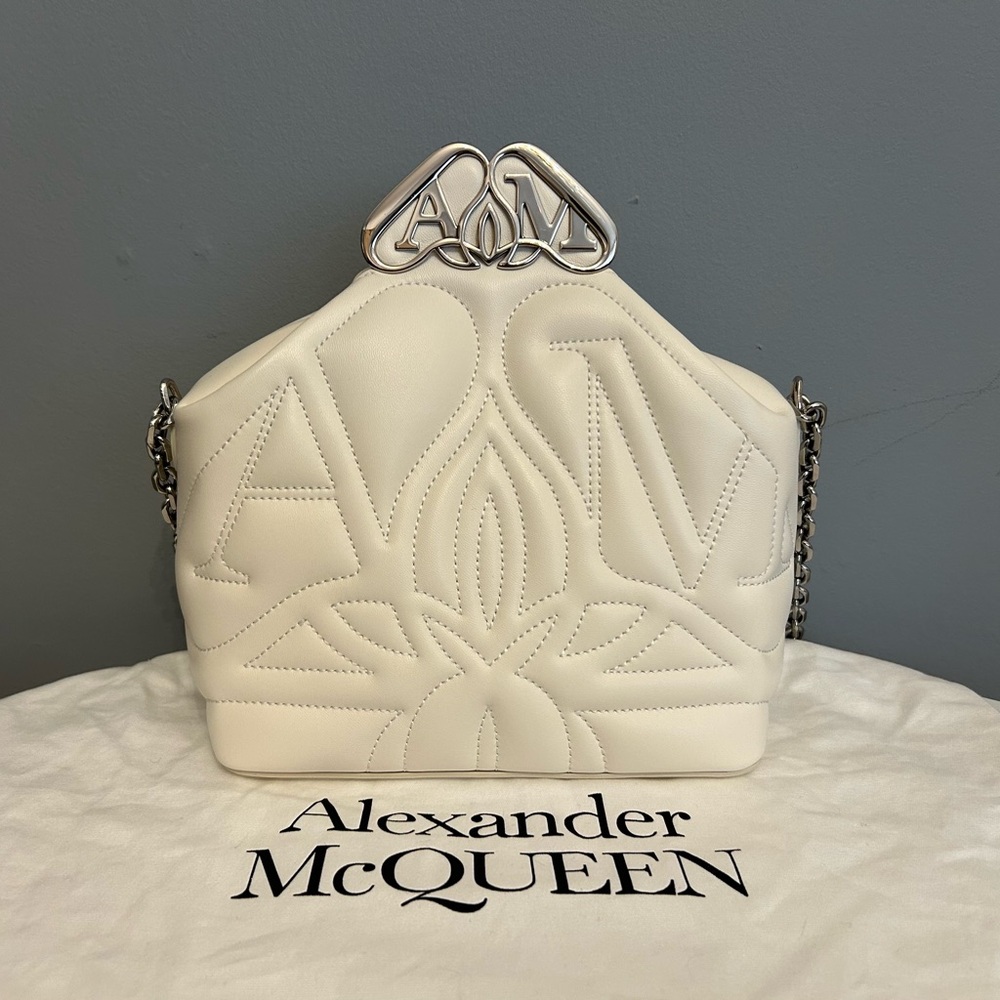 Alexander McQueen The Seal Box Crossbody Bag in Soft Ivory w/ Silver Hardware